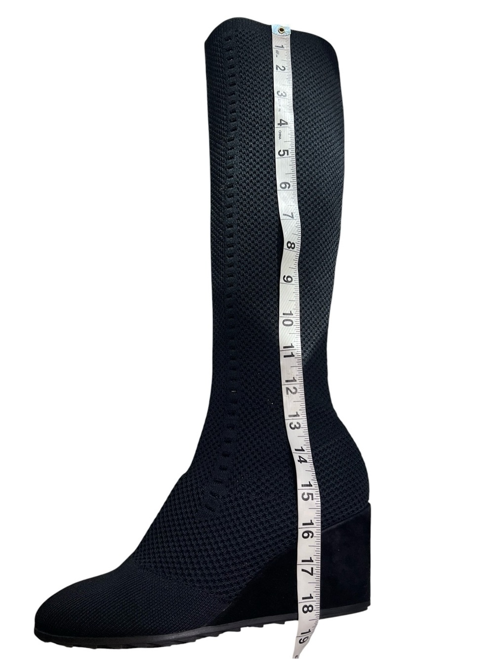 Eileen Fisher Kasana Black Knit Wedge Tall Boots Women’s Size 8 Comfort Pull-On - Picture 10 of 11